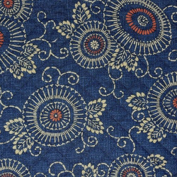 Tissu japonais matelassé indigo faux uni fleurs et arabesques