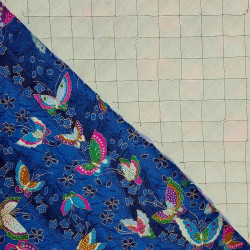 Tissu matelassé japonais bleu papillons sakura doré coton