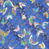 Tissu matelassé japonais bleu papillons sakura doré coton