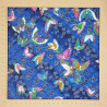 Tissu matelassé japonais bleu papillons sakura doré coton