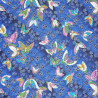 Tissu matelassé japonais bleu papillons sakura doré coton