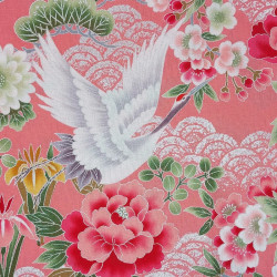 Japanese Pink Fabric with Cranes and Flowers – Naka Cotton Fabric