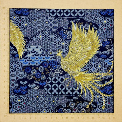 Japanese Phoenix Fabric Dark Blue