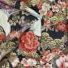 Tissu japonais noir motif grues et fleurs – coton japonais Naka