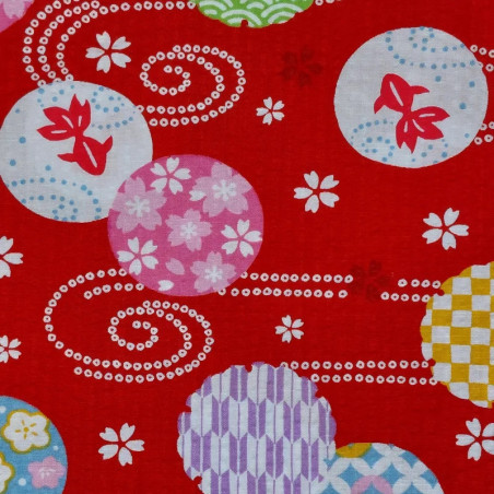 Tissu japonais seersucker rouge – coton 100 % – motifs poissons rouges