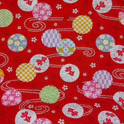 Tissu japonais seersucker rouge – coton 100 % – motifs poissons rouges