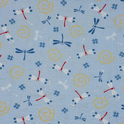 Tissu japonais seersucker bleu ciel – coton 100 % – motifs libellules