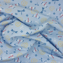 Light blue Japanese seersucker fabric – 100% cotton – fireflies pattern