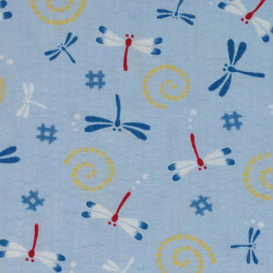 Tissu japonais seersucker bleu ciel – coton 100 % – motifs libellules
