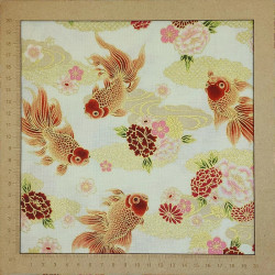 Tissu japonais poissons rouges dorés fond crème – coton Quilt Gate – style traditionnel japonais au mètre