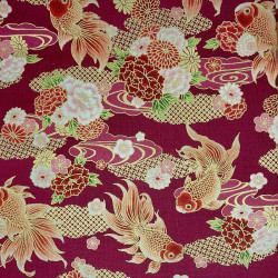 Japanese fabric with gold fish on a dark red background – Quilt Gate cotton – traditional Japanese style, sold by the meter