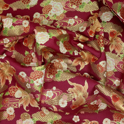 Japanese fabric with gold fish on a dark red background – Quilt Gate cotton – traditional Japanese style, sold by the meter