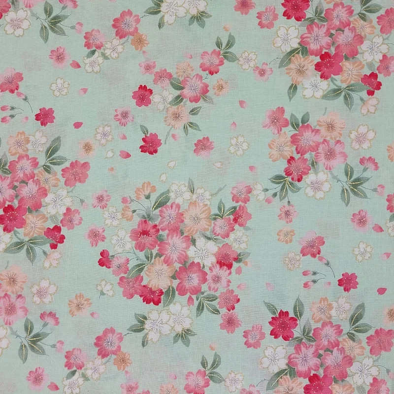Kokka Japanese Cotton Fabric Pastel Green Cherry Blossom