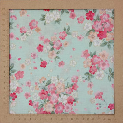 Tissu japonais Kokka vert pastel fleurs de cerisier – coton doré