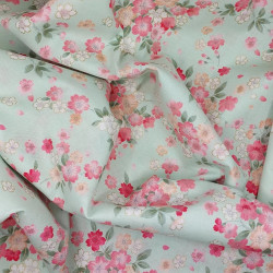 Tissu japonais Kokka vert pastel fleurs de cerisier – coton doré