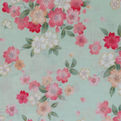 Tissu japonais Kokka vert pastel fleurs de cerisier – coton doré