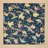 Tissu japonais Cosmo noir grues origami et fleurs – coton doré