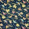 Tissu japonais Cosmo noir grues origami et fleurs – coton doré