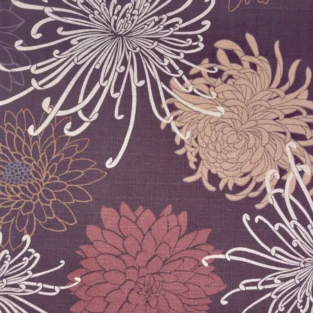 Tissu japonais coton dobby violet prune chrysanthèmes – tissu couture japonais