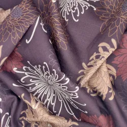 Japanese cotton dobby fabric plum color chrysanthemums – traditional Japanese sewing fabric