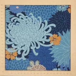 Tissu japonais coton dobby bleu et orange chrysanthèmes – tissu couture japonais