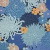 Tissu japonais coton dobby bleu et orange chrysanthèmes – tissu couture japonais