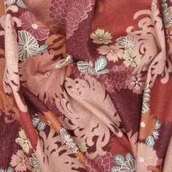 Tissu japonais coton dobby bordeaux et rose chrysanthèmes – tissu couture japonais