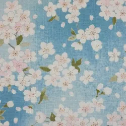 Tissu japonais coton dobby bleu ciel fleurs de cerisier – tissu couture japonais