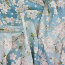 Japanese cotton dobby fabric light blue with cherry blossom – traditional Japanese sewing fabric