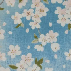 Tissu japonais coton dobby bleu ciel fleurs de cerisier – tissu couture japonais
