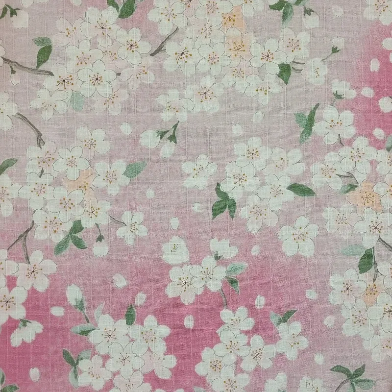 Tissu japonais coton dobby rose pastel fleurs de cerisier – tissu couture japonais