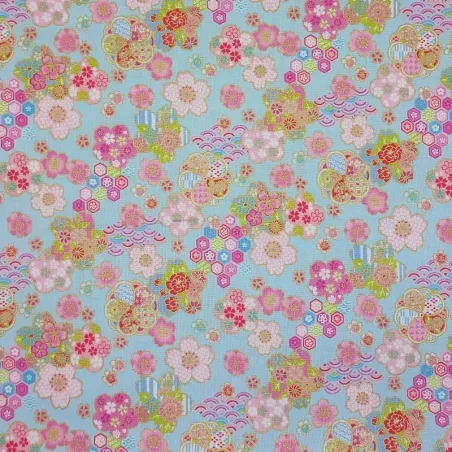 Tissu japonais phénix bleu foncé – coton japonais traditionnel avec touches dorées – fabriqué au Japon