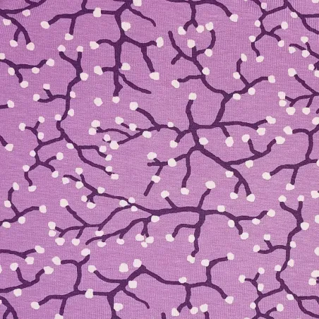Purple Pink Viscose Jersey Fabric Cherry Blossom Print – Japanese Style Stretch Knit by Stenzo