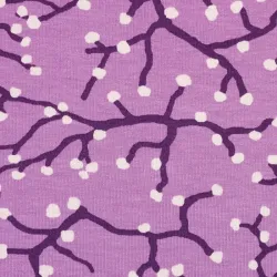 Jersey viscose rose violacé motifs de branches de cerisier - tissu japonisant stretch par Stenzo