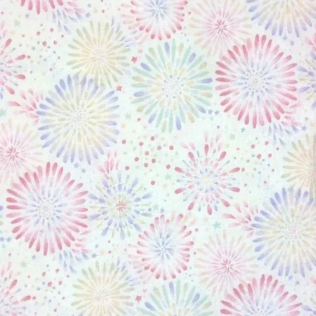 Tissu japonais seersucker blanc – coton 100 % – motifs feux d'artifice hanabi