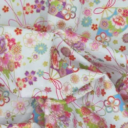 Japanese Cotton Fabric White Floral, Fans & Butterflies