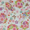 Tissu japonais blanc fleurs, éventails et papillons - coton