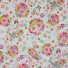 Tissu japonais blanc fleurs, éventails et papillons - coton