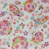 Tissu japonais blanc fleurs, éventails et papillons - coton