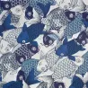 Japanese Cotton Fabric Blue Koi Fish Retro Design - Sevenberry