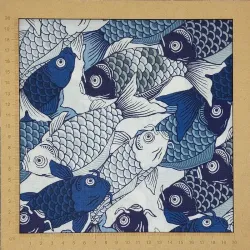Japanese Cotton Fabric Blue Koi Fish Retro Design - Sevenberry