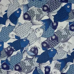 Japanese Cotton Fabric Blue Koi Fish Retro Design - Sevenberry