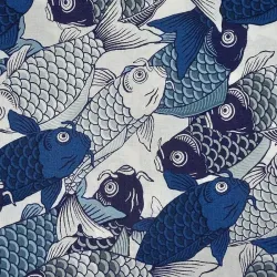 Japanese Cotton Fabric Blue Koi Fish Retro Design - Sevenberry