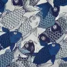 Tissu japonais coton bleu à carpes japonaises rétro - Sevenberry