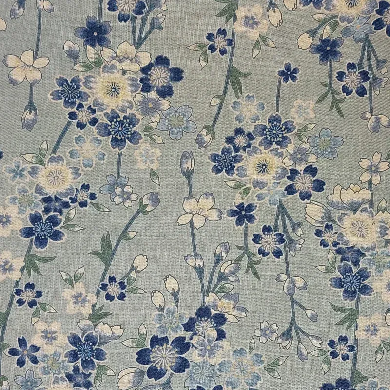 Tissu japonais coton fin gris à fleurs de cerisier - Sevenberry