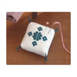 Japanese Kogin Embroidery Kit - DIY White and blue Pincushion