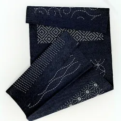 Olympus dark blue sashiko patch fabric kit – 6 pre-printed patterns