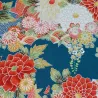 Duck blue fabric with red and silver flowers