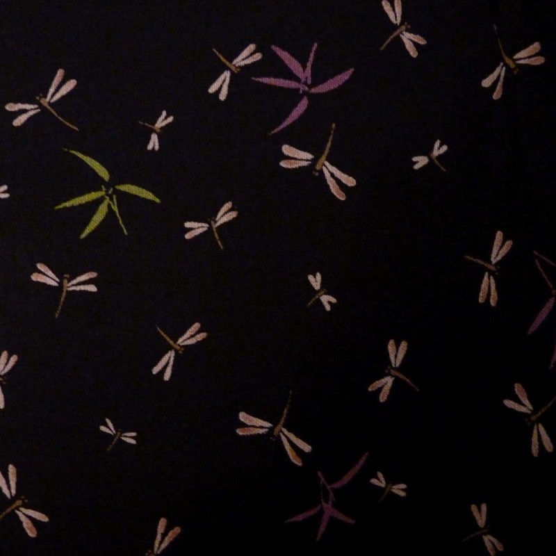 Tissu japonais noir libellules