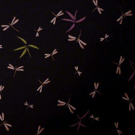 Tissu japonais noir libellules